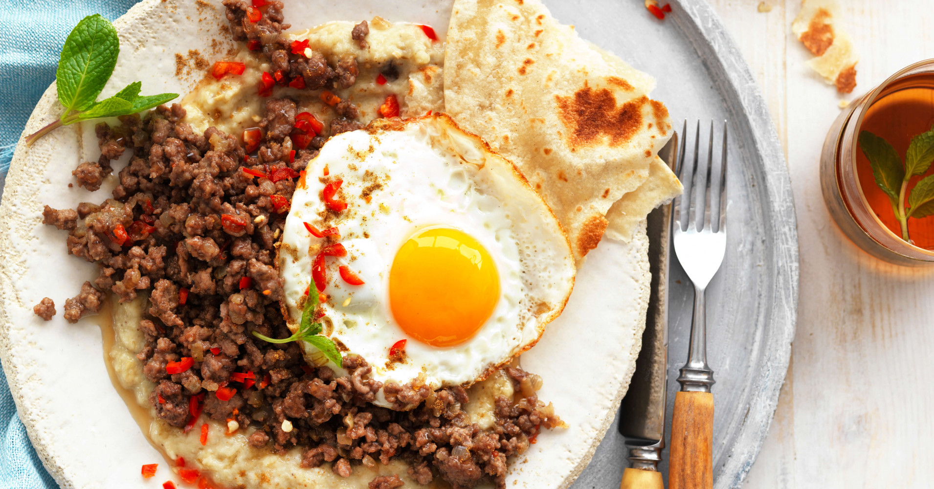 Lebanese Spiced Lamb, Baba Ghanoush and Fried Eggs Recipe | myfoodbook | World Egg Day 2022